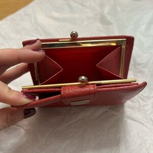 Vintage Celine Paris Red Leather Wallet Kiss-Lock Coin Pebbled Compact